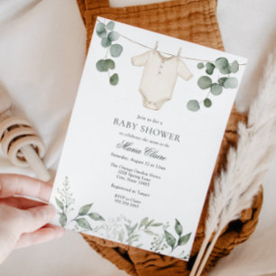 Minimalist Neutral Greenery Baby Shower Invitation