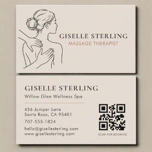 Minimalist Neutral Massage Therapist QR Code Business Card