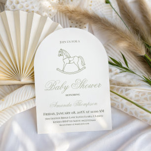 Minimalist Neutral Olive Rocking Horse Baby Shower Invitation