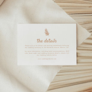 Minimalist Neutral Palm Leaf Wedding Details Enclosure Card