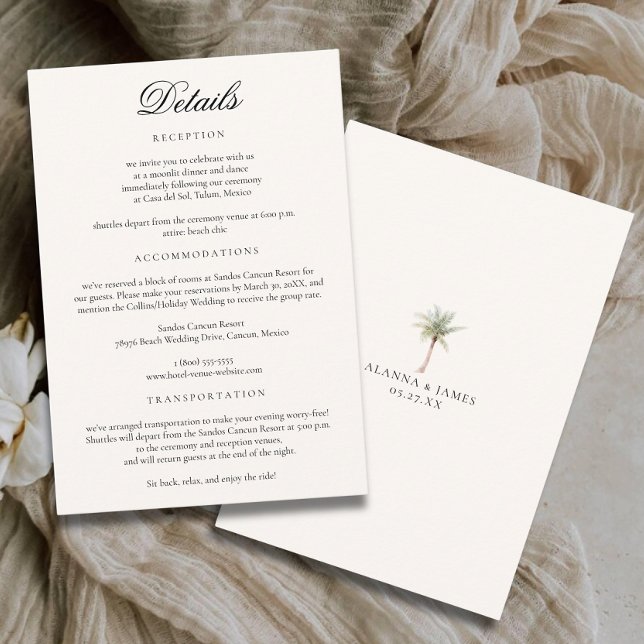 Minimalist Neutral Tropical Beach Wedding Details Enclosure Card (Creator Uploaded)