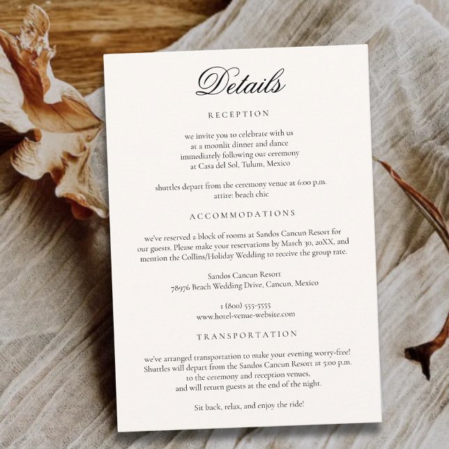 Minimalist Neutral Tropical Beach Wedding Details Enclosure Card (Creator Uploaded)