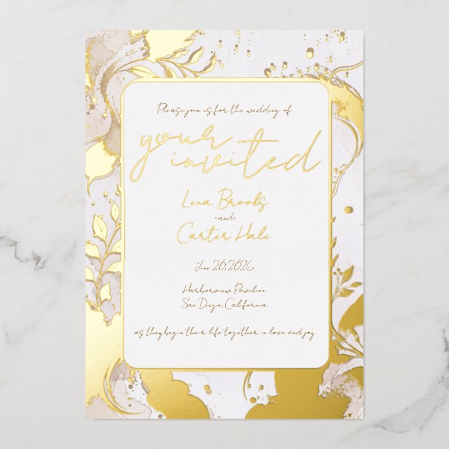 Minimalist Neutral Watercolor Foil Invitation (Front)