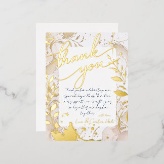 Minimalist Neutral Watercolor Foil Thank You Card