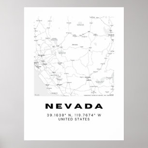 Minimalist Nevada Map Art - Black and White Poster