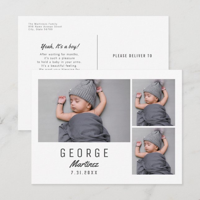Minimalist New Baby Photo Birth Announcement Postcard (Front/Back)