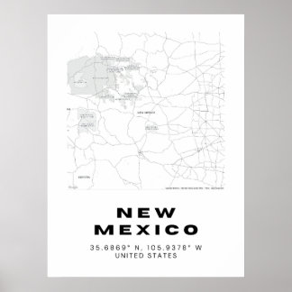 Minimalist New Mexico Map Art - Black and White Poster