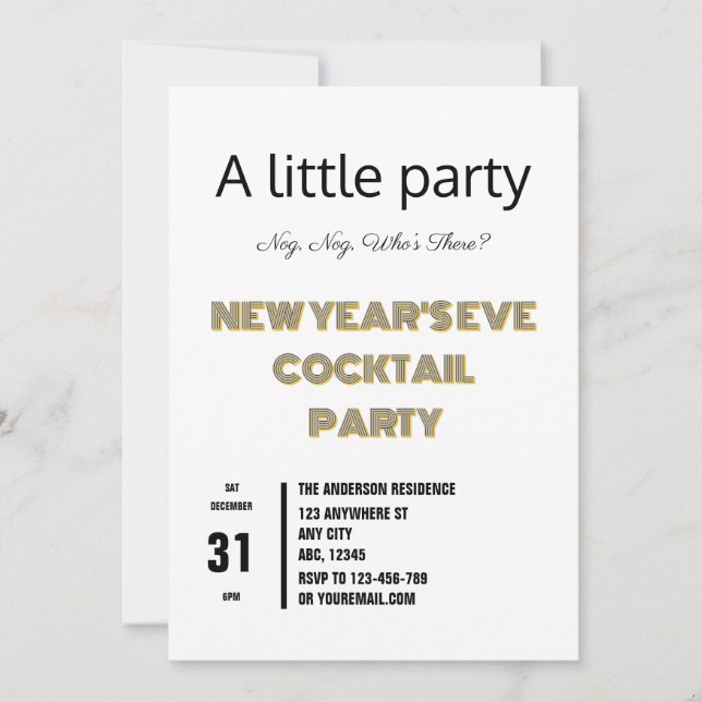 Minimalist New Year Eve Cocktail Party Invitation (Front)