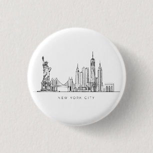 Minimalist New York City Skyline Line Art 3 Cm Round Badge
