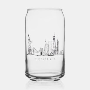 Minimalist New York City Skyline Line Art Can Glass