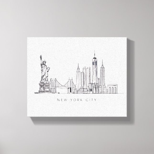 Minimalist New York City Skyline Line Art Canvas Print (Front)