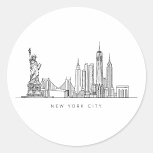 Minimalist New York City Skyline Line Art Classic Round Sticker