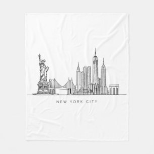 Minimalist New York City Skyline Line Art Fleece Blanket
