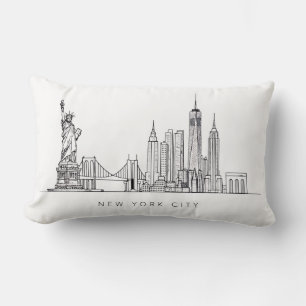 Minimalist New York City Skyline Line Art Lumbar Cushion