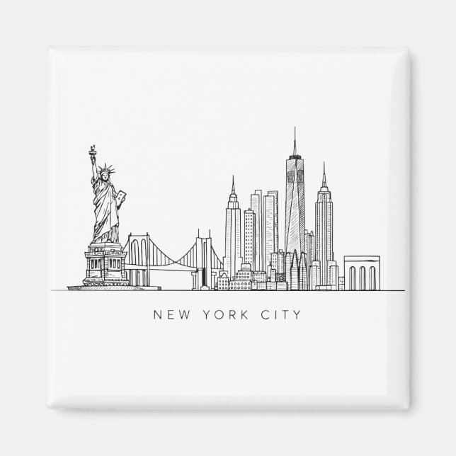 Minimalist New York City Skyline Line Art Magnet (Front)
