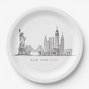 Minimalist New York City Skyline Line Art Paper Plate