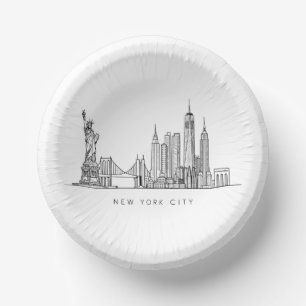 Minimalist New York City Skyline Line Art Paper Plate