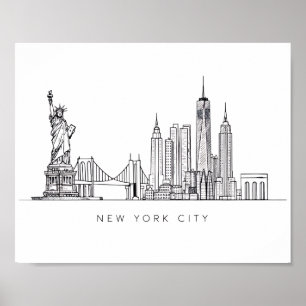 Minimalist New York City Skyline Line Art Poster