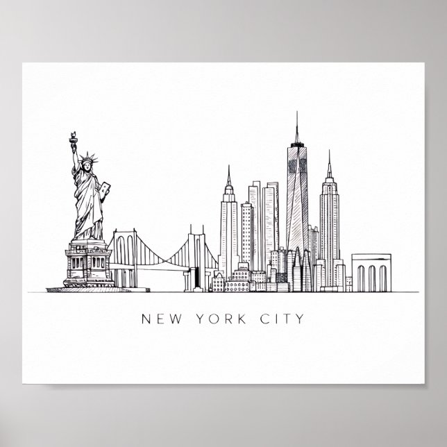 Minimalist New York City Skyline Line Art Poster (Front)