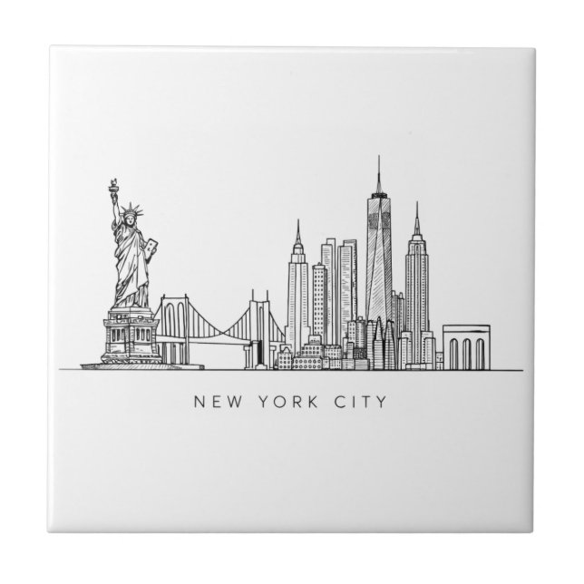 Minimalist New York City Skyline Line Art Tile (Front)