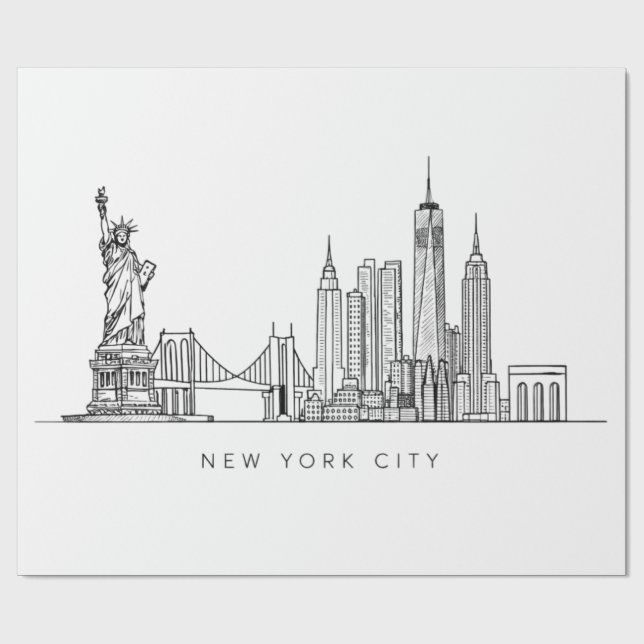 Minimalist New York City Skyline Line Art Wrapping Paper (Flat)