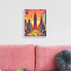 Minimalist New York City Skyline Retro Travel Post Canvas Print