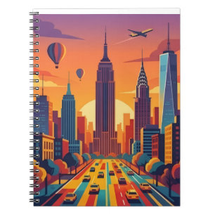 Minimalist New York City Skyline Retro Travel Post Notebook