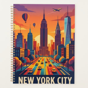Minimalist New York City Skyline Retro Travel Post Planner