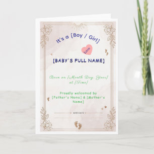 Minimalist Newborn Baby Announcement Card Templat