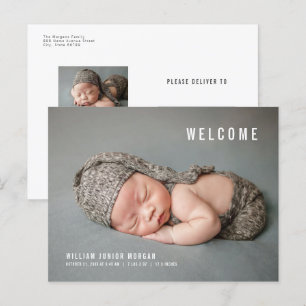 Minimalist Newborn Photo Birth Announcement Postcard