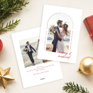 Minimalist Newlywed Beach Couple Photo Christmas Holiday Card