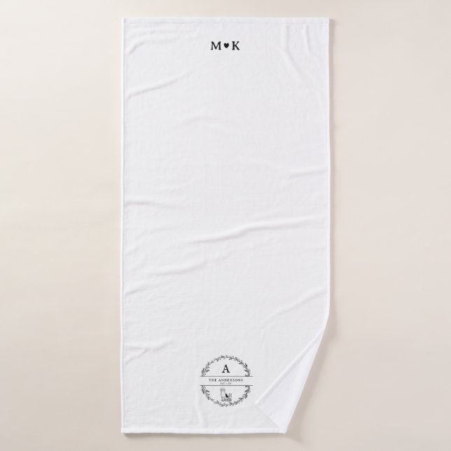 Minimalist Newlywed Couple Gift Monogram Initials  Bath Towel Set (Bath Towel)