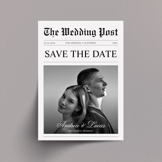 Minimalist Newspaper Photo Save the Date Wedding Invitation (Creator Uploaded)