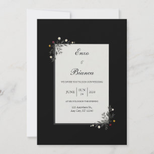 Minimalist Nordic Floral Corner White Wedding Invitation
