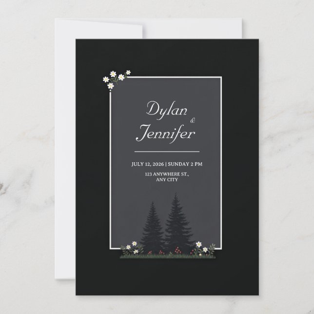 Minimalist Nordic Forest Daisy Wedding Invitation (Front)