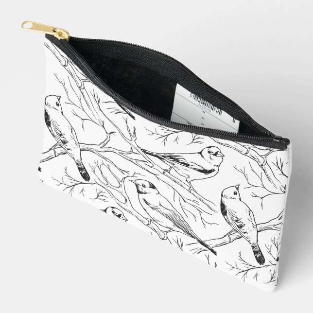 Minimalist North American Birds Line Art Pattern Accessory Pouch (Open)