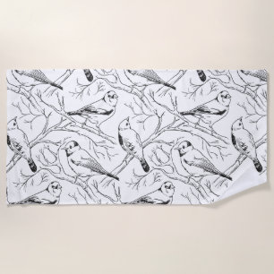 Minimalist North American Birds Line Art Pattern Beach Towel
