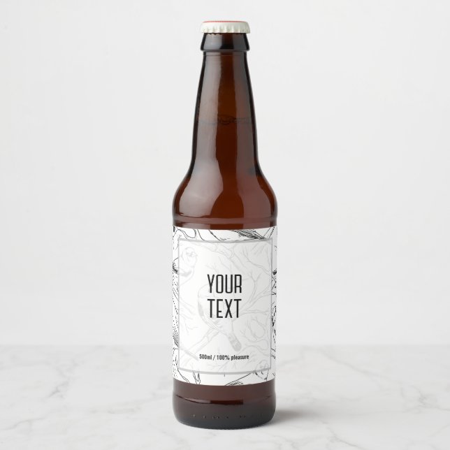 Minimalist North American Birds Line Art Pattern Beer Bottle Label (Front)