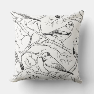 Minimalist North American Birds Line Art Pattern Cushion