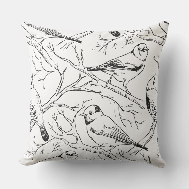 Minimalist North American Birds Line Art Pattern Cushion (Front)