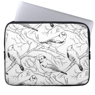 Minimalist North American Birds Line Art Pattern Laptop Sleeve