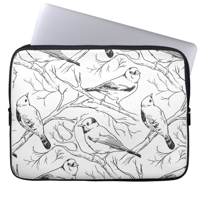 Minimalist North American Birds Line Art Pattern Laptop Sleeve (Front)