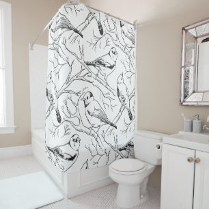 Minimalist North American Birds Line Art Pattern Shower Curtain
