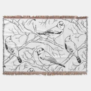 Minimalist North American Birds Line Art Pattern Throw Blanket