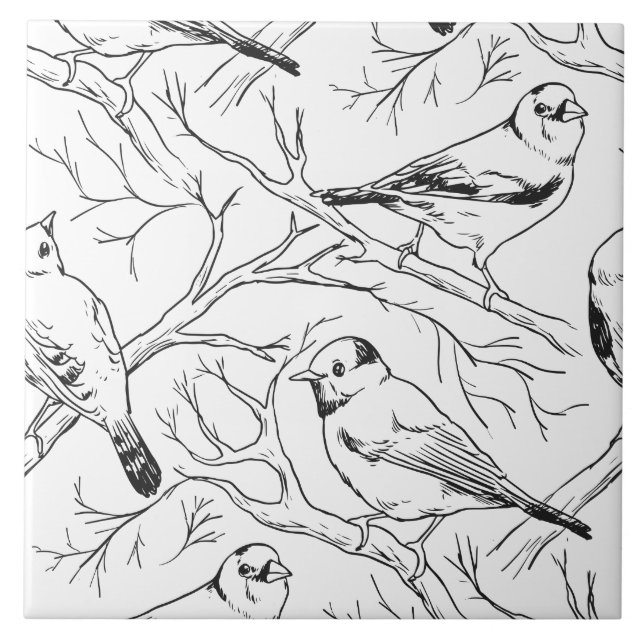Minimalist North American Birds Line Art Pattern Tile (Front)