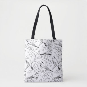 Minimalist North American Birds Line Art Pattern Tote Bag