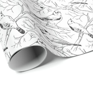Minimalist North American Birds Line Art Pattern Wrapping Paper
