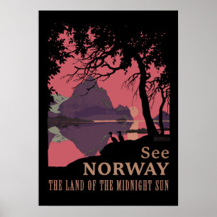 Minimalist Norway Sunset Poster - Mountain Fjord