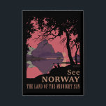 Minimalist Norway Sunset Poster - Mountain Fjord<br><div class="desc">Experience the atmospheric "Land of the Midnight Sun" with this striking 1912 travel poster by artist Ben Blessum. This professional restoration captures the dramatic Norwegian landscape in a bold, minimalist graphic style, featuring the iconic phrasing: "See NORWAY – The Land of the Midnight Sun." The design showcases a moody sunset...</div>