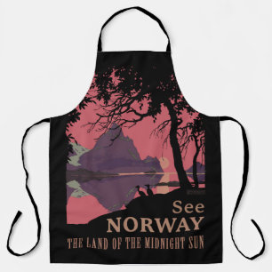 Minimalist Norway Sunset Poster - Mountain Fjord Apron